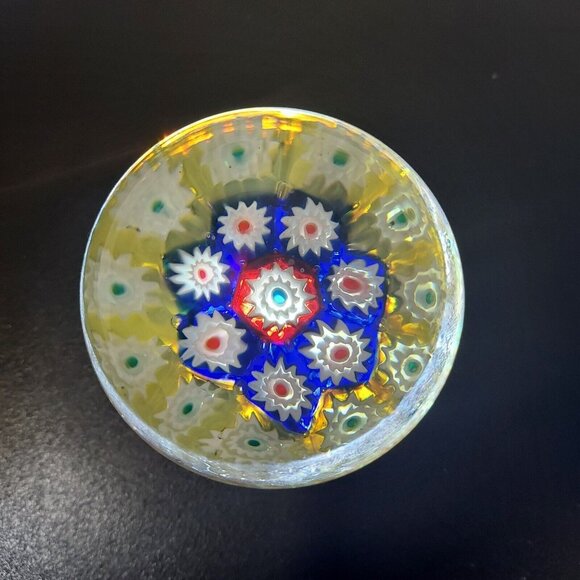 Unmarked Other - Paperweight 1930GLOWS Millefiori Gold Glitter Yellow, Cobalt, Red Canes Egg dome